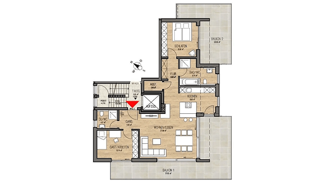 Alpenresidenz Garmisch-Partenkirchen | Wohnung 02 | Grundriss Obergeschoss